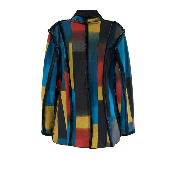 Adore Multicolor Patchwork Open Front Jacket With Faux Fur Trim Medium Polyester - Picture 3 of 7